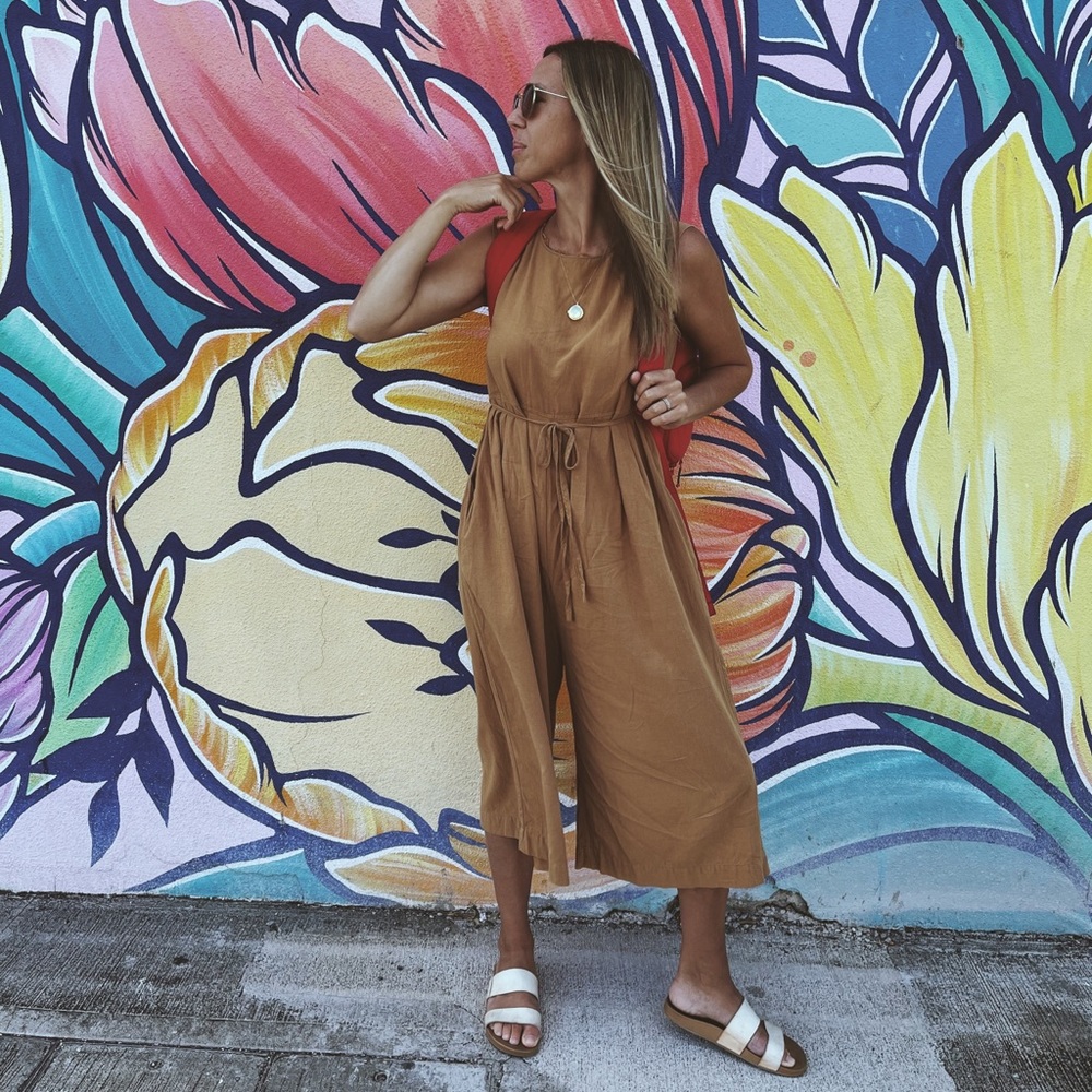 Grade & Gather Camel Wide Leg Jumpsuit